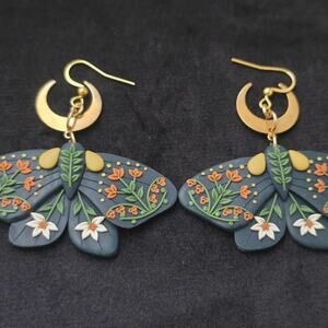 Polymer clay moth earrings blue